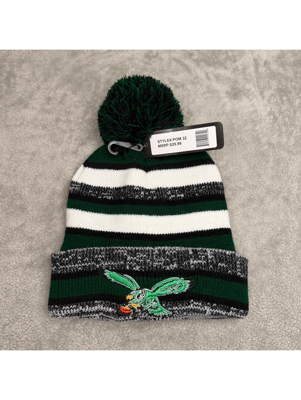 Philadelphia Eagles Pom Beanie Hat Fleece Lined Green Black White NFL NWT